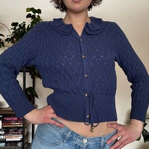 Vintage Knit Cardigan with Waist Tie